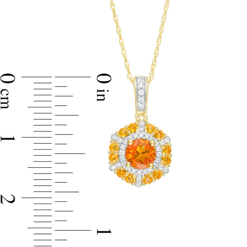 5.0mm Citrine and 0.1 CT. T.W. Natural Diamond Octagonal Frame Pendant in 10K Yellow Gold