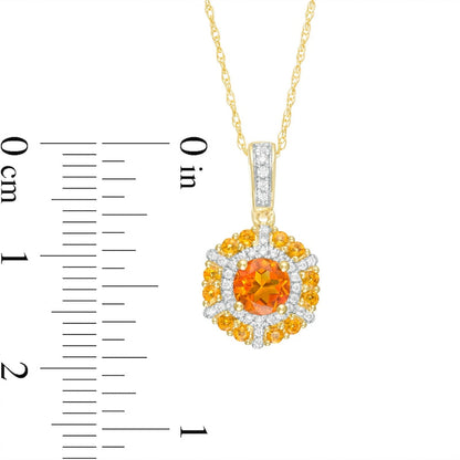 5.0mm Citrine and 0.1 CT. T.W. Natural Diamond Octagonal Frame Pendant in 10K Yellow Gold