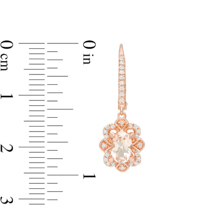 Oval Morganite and 0.17 CT. T.W. Diamond Floral Drop Earrings in 10K Rose Gold