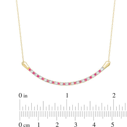 Alternating Ruby and 0.13 CT. T.W. Natural Diamond Curved Bar Necklace in 10K Yellow Gold