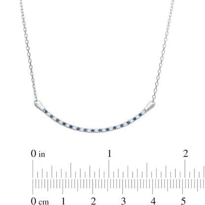 Alternating Blue Sapphire and 0.07 CT. T.W. Natural Diamond Curved Bar Necklace in 10K White Gold