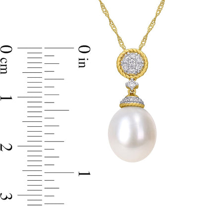 10.0-10.5mm Baroque Cultured Freshwater Pearl and 0.17 CT. T.W. Natural Diamond Rope Drop Pendant in 14K Gold - 17.5