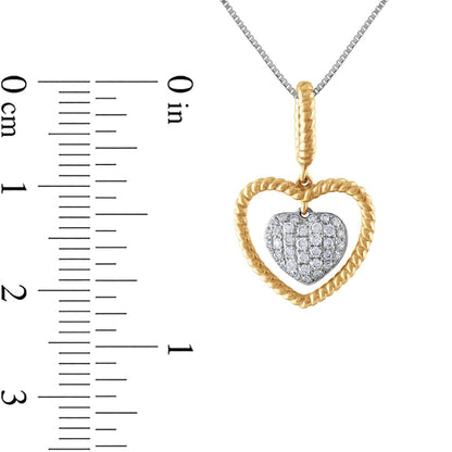 0.25 CT. T.W. Natural Diamond Double Heart Rope Frame Pendant in 10K Two-Tone Gold