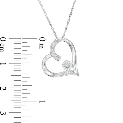 0.1 CT. T.W. Composite Natural Diamond Tilted Heart Outline Pendant in Sterling Silver