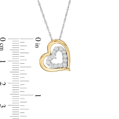 Natural Diamond Accent Tilted Double Heart Pendant in Sterling Silver and 10K Yellow Gold