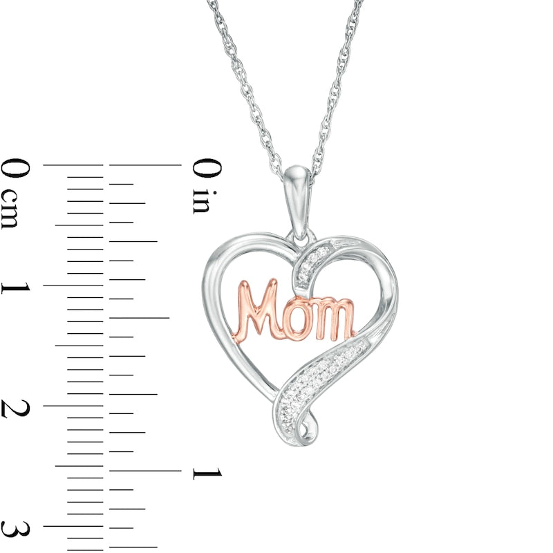 0.05 CT. T.W. Natural Diamond Heart MOM" Pendant in Sterling Silver and 10K Rose Gold"