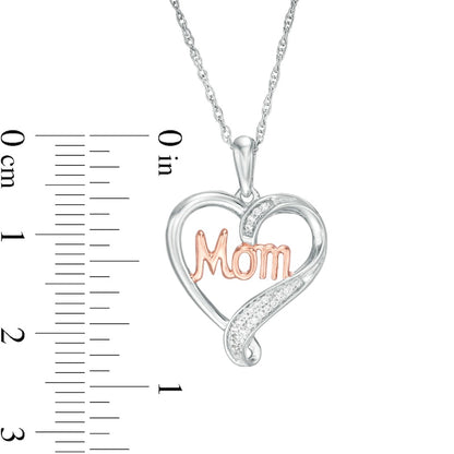 0.05 CT. T.W. Natural Diamond Heart MOM" Pendant in Sterling Silver and 10K Rose Gold"