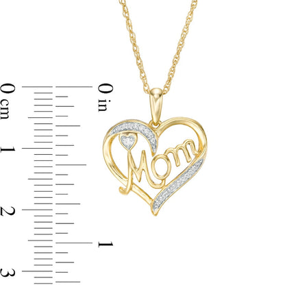 0.05 CT. T.W. Natural Diamond Heart Mom" Pendant in 10K Yellow Gold"