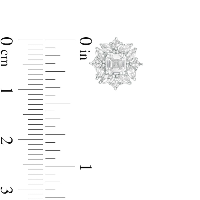 4.0mm Princess-Cut Lab-Created White Sapphire Ornate Frame Stud Earrings in 10K White Gold