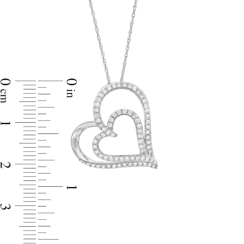 0.5 CT. T.W. Natural Diamond Double Tilted Heart Pendant in 10K White Gold