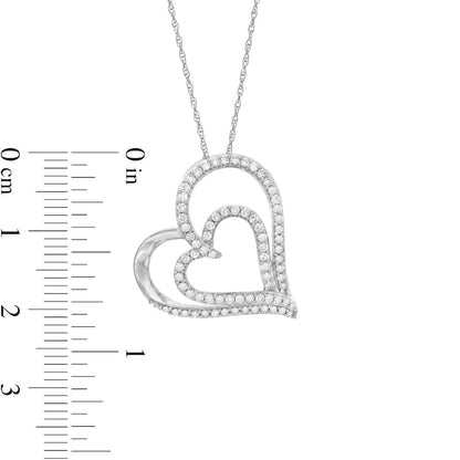 0.5 CT. T.W. Natural Diamond Double Tilted Heart Pendant in 10K White Gold