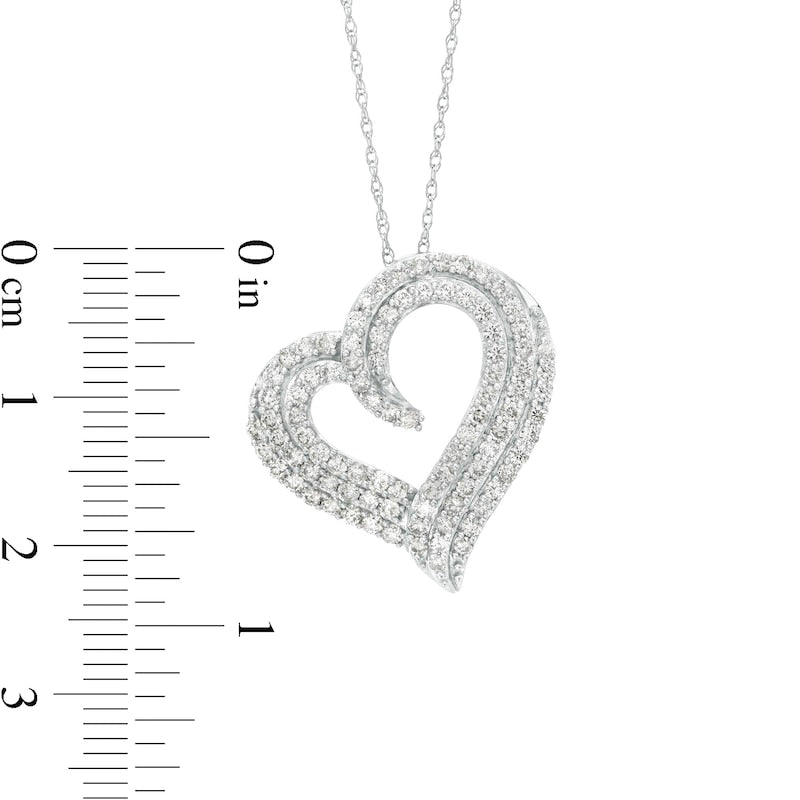 1 CT. T.W. Natural Diamond Triple Tilted Heart Pendant in 10K White Gold