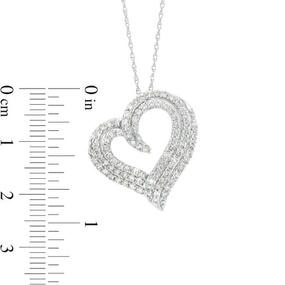 1 CT. T.W. Natural Diamond Triple Tilted Heart Pendant in 10K White Gold