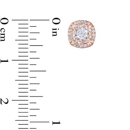 0.33 CT. T.W. Diamond Double Cushion Frame Stud Earrings in 10K Rose Gold