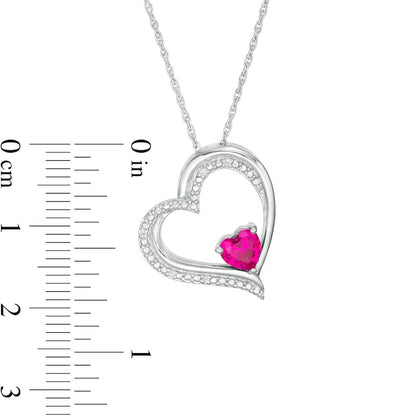 5.0mm Heart-Shaped Lab-Created Ruby and Diamond Accent Tilted Heart Pendant in Sterling Silver