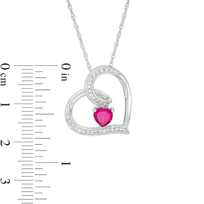 5.0mm Lab-Created Ruby and Diamond Accent Tilted Heart Pendant in Sterling Silver