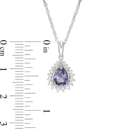 Pear-Shaped Lab-Created Alexandrite and White Sapphire Shadow Frame Pendant in Sterling Silver