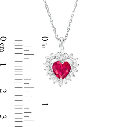 7.0mm Heart-Shaped Lab-Created Ruby and White Sapphire Shadow Frame Pendant in Sterling Silver