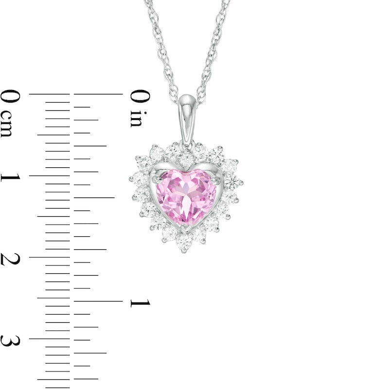 7.0mm Heart-Shaped Lab-Created Pink and White Sapphire Shadow Frame Pendant in Sterling Silver