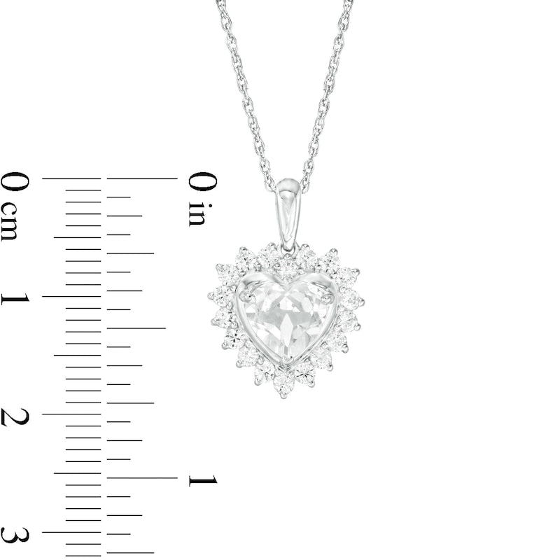 7.0mm Heart-Shaped Lab-Created White Sapphire Shadow Frame Pendant in Sterling Silver
