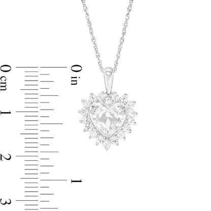 7.0mm Heart-Shaped Lab-Created White Sapphire Shadow Frame Pendant in Sterling Silver