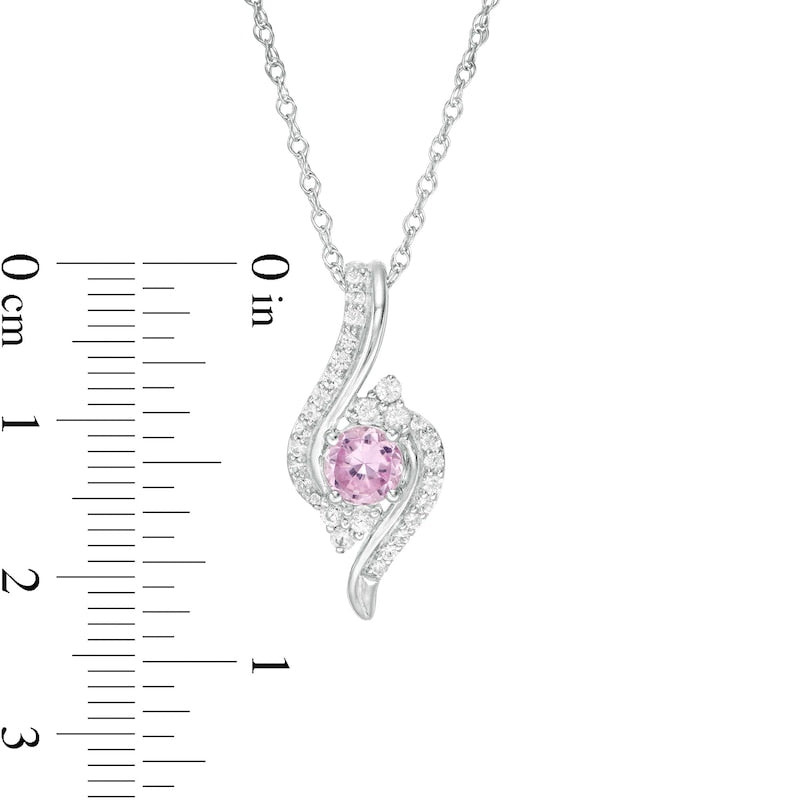 5.0mm Lab-Created Pink and White Sapphire Tri-Sides Bypass Pendant in Sterling Silver