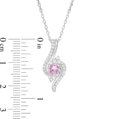 5.0mm Lab-Created Pink and White Sapphire Tri-Sides Bypass Pendant in Sterling Silver