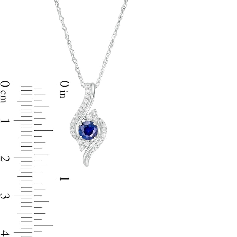 5.0mm Lab-Created Blue and White Sapphire Tri-Sides Bypass Pendant in Sterling Silver