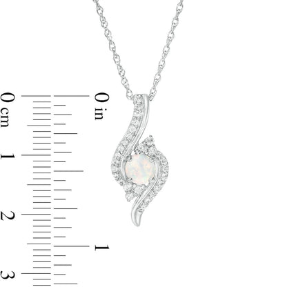 5.0mm Lab-Created Opal and White Sapphire Tri-Sides Bypass Pendant in Sterling Silver