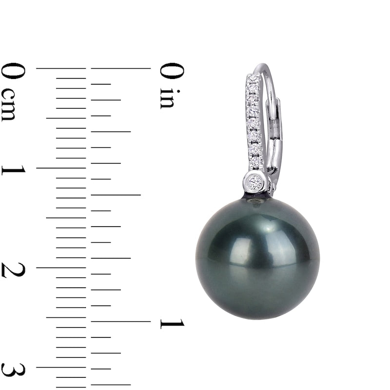11.0-12.0mm Black Cultured Tahitian Pearl and 0.13 CT. T.W. Diamond Drop Earrings in 10K White Gold