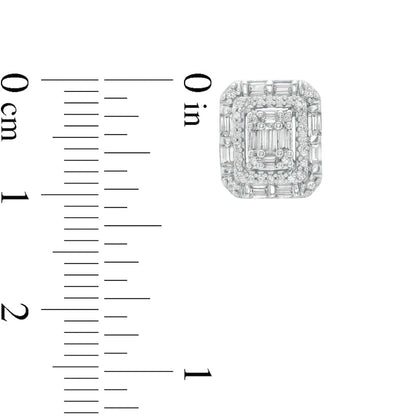 0.5 CT. T.W. Composite Diamond Double Cushion Frame Stud Earrings in 10K White Gold