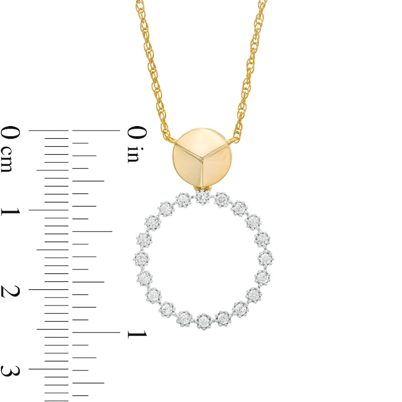 0.25 CT. T.W. Natural Diamond Beaded Open Circle Necklace in 10K Yellow Gold