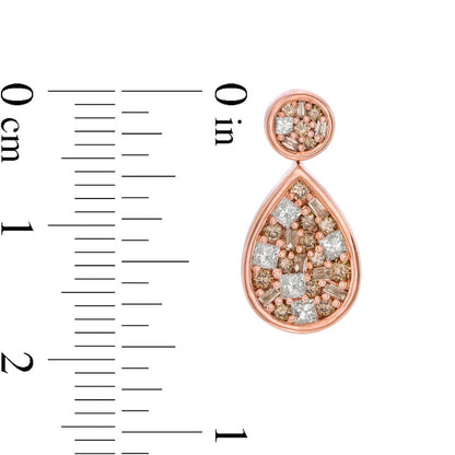 1 CT. T.W. Champagne and White Composite Diamond Teardrop Earrings in 10K Rose Gold