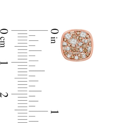 1 CT. T.W. Champagne and White Composite Diamond Cushion Stud Earrings in 10K Rose Gold