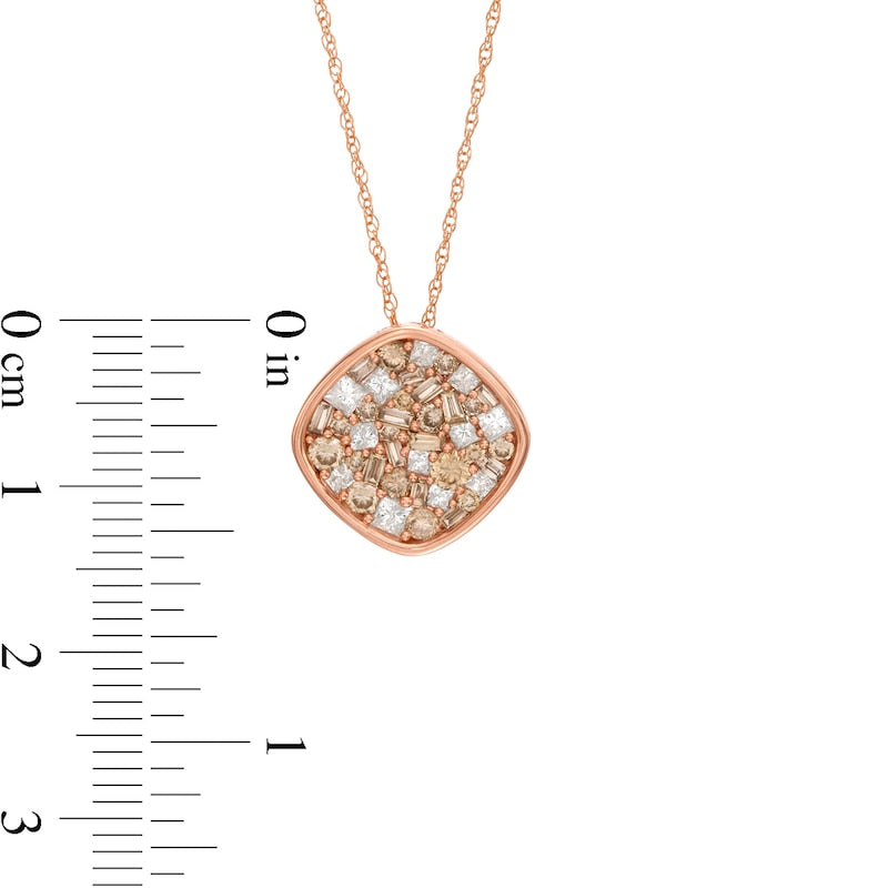 1 CT. T.W. Champagne and White Composite Natural Diamond Tilted Cushion Pendant in 10K Rose Gold