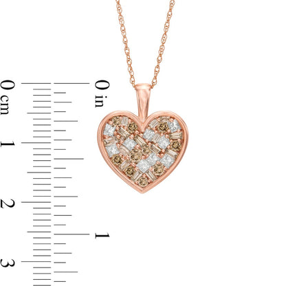 1 CT. T.W. Champagne and White Composite Natural Diamond Heart Pendant in 10K Rose Gold