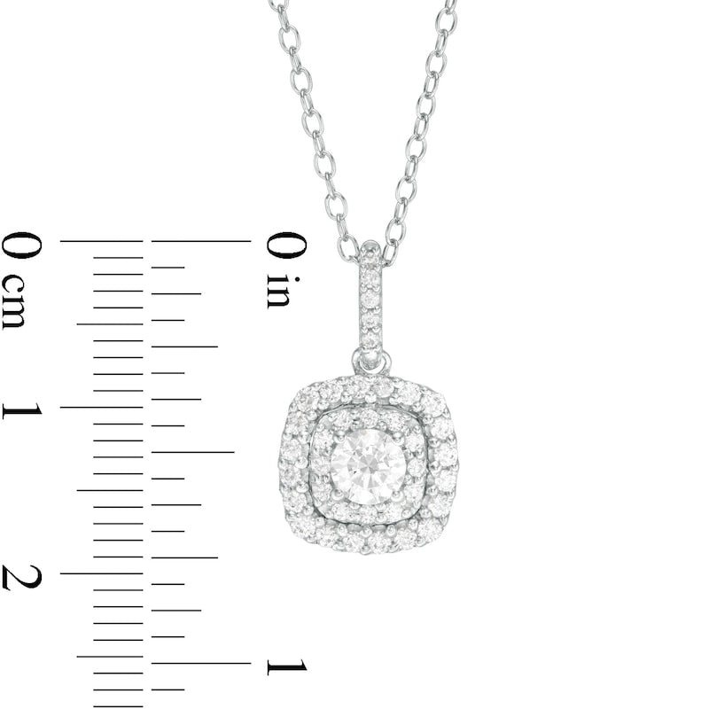 0.63 CT. T.W. Natural Diamond Double Cushion Frame Pendant in 14K White Gold