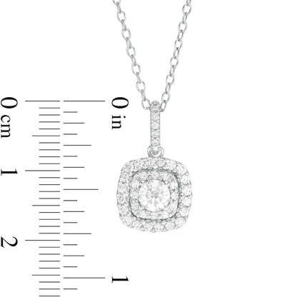 0.63 CT. T.W. Natural Diamond Double Cushion Frame Pendant in 14K White Gold