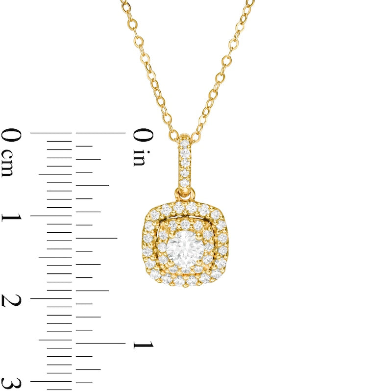 0.63 CT. T.W. Natural Diamond Double Cushion Frame Pendant in 14K Gold