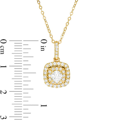 0.63 CT. T.W. Natural Diamond Double Cushion Frame Pendant in 14K Gold