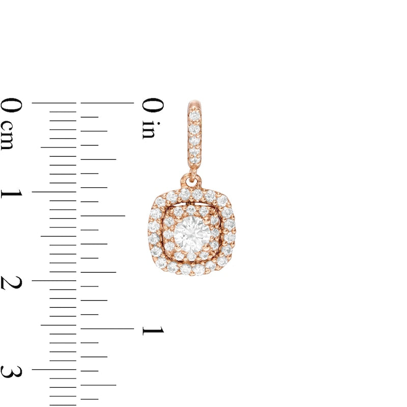 1 CT. T.W. Diamond Double Cushion Frame Drop Earrings in 14K Rose Gold