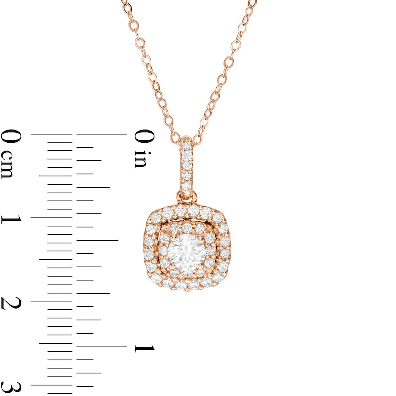0.63 CT. T.W. Natural Diamond Double Cushion Frame Pendant in 14K Rose Gold