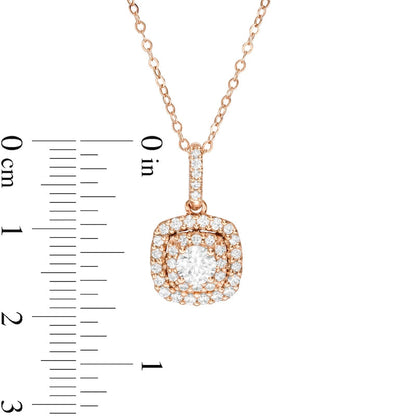 0.63 CT. T.W. Natural Diamond Double Cushion Frame Pendant in 14K Rose Gold