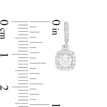 0.75 CT. T.W. Diamond Cushion Frame Drop Earrings in 14K White Gold