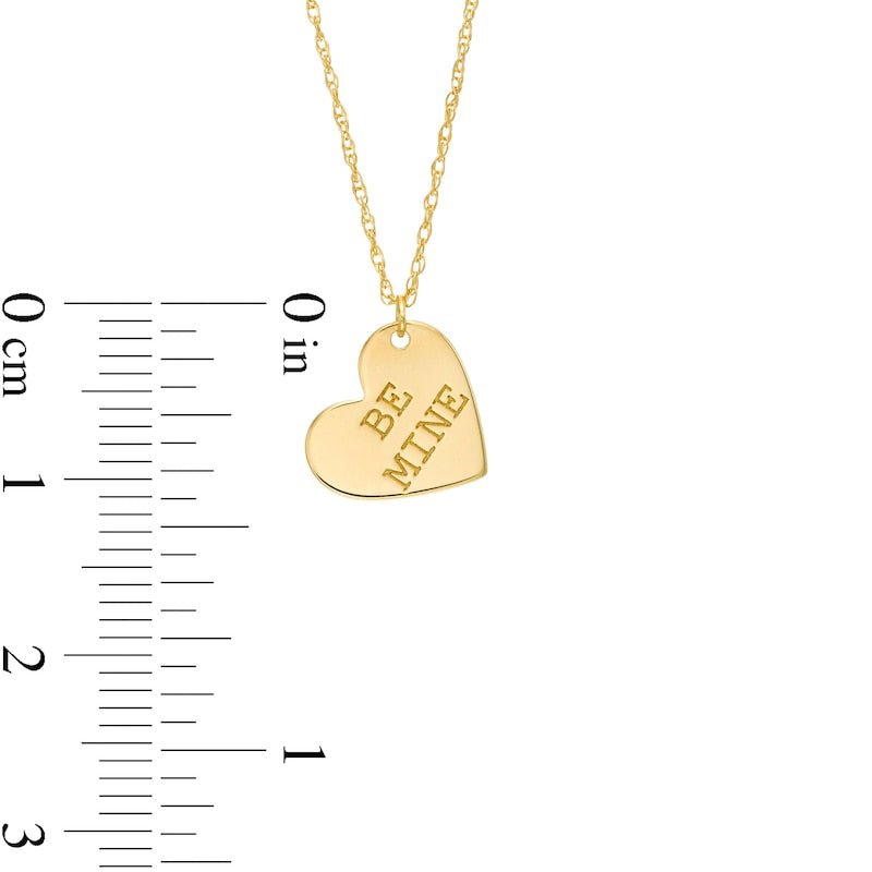 Etched BE MINE" Tilted Heart Pendant in 14K Gold"