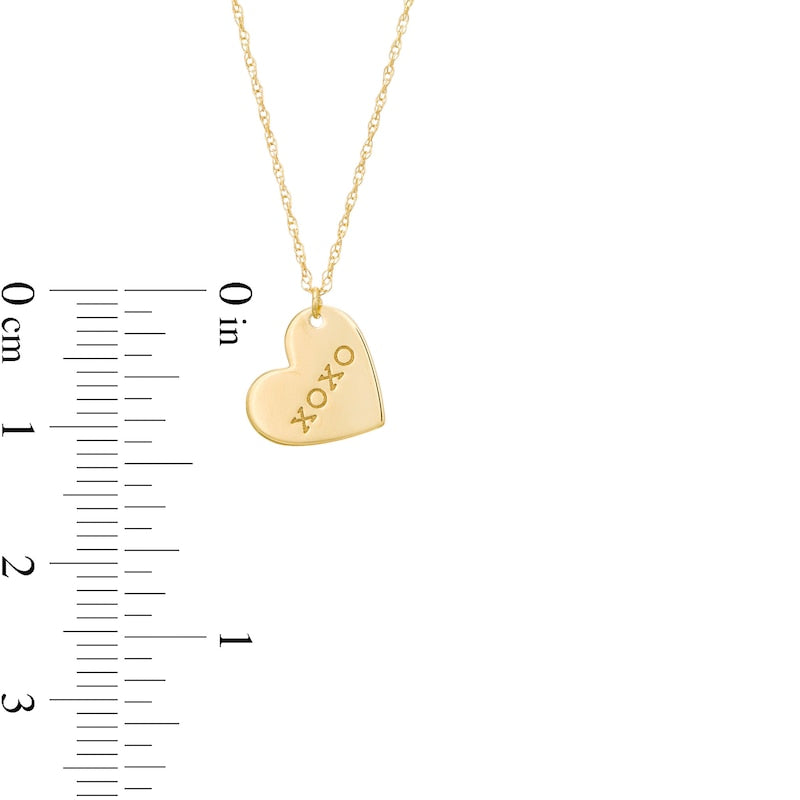 Etched XOXO" Tilted Heart Pendant in 14K Gold"