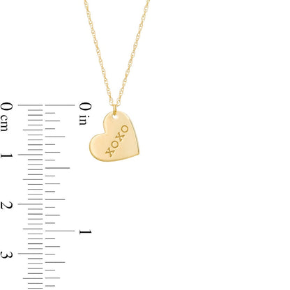 Etched XOXO" Tilted Heart Pendant in 14K Gold"
