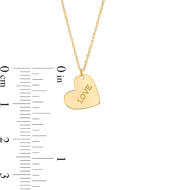 Etched LOVE" Tilted Heart Pendant in 14K Gold"