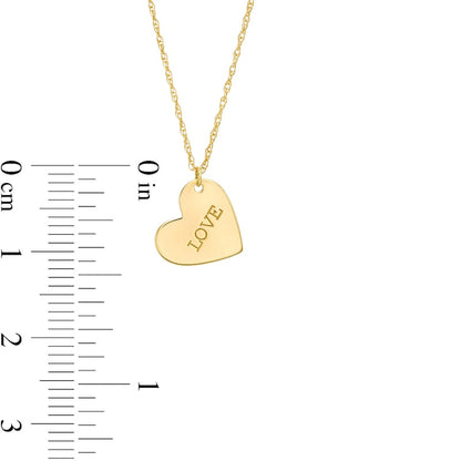 Etched LOVE" Tilted Heart Pendant in 14K Gold"