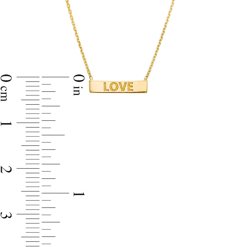Etched LOVE" Horizontal Bar Necklace in 14K Gold"